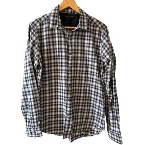 Theory Cotton Button Up Shirt Black White Plaid M